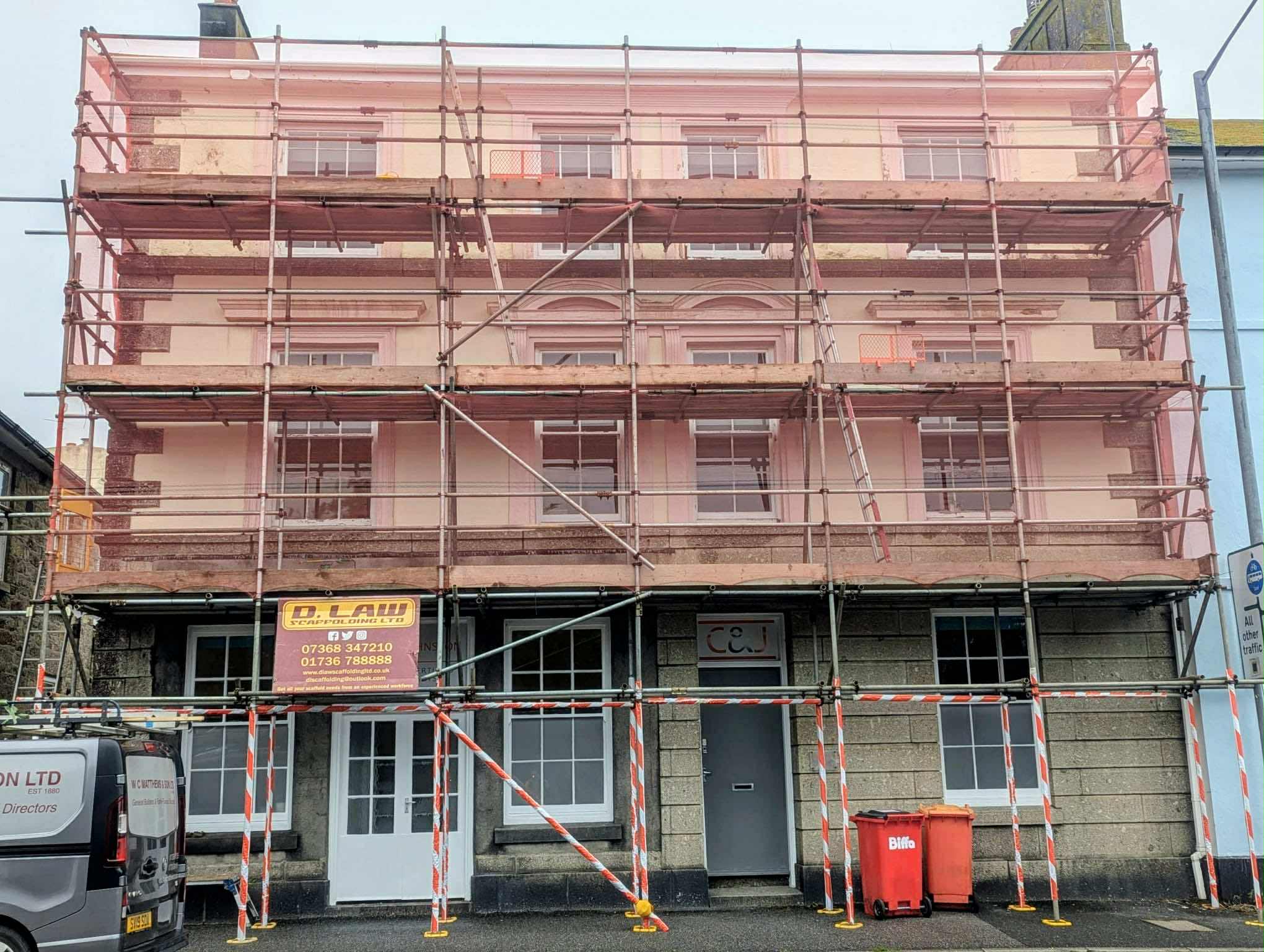 Commercial scaffolding facade on a high street shop